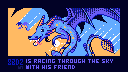 8BitDrake No.2 is racing through the sky with his friend.
